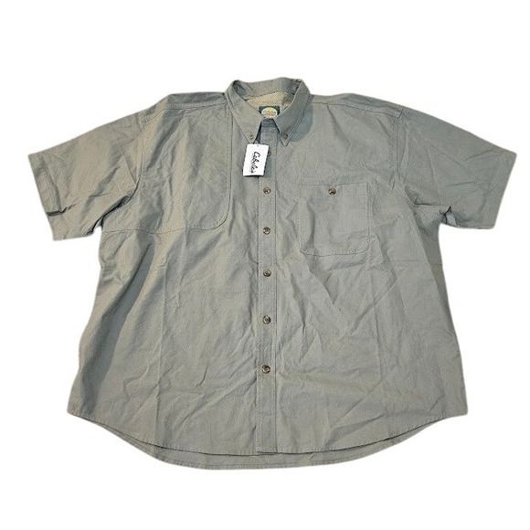 Cabela's Button Up Shirt Men 3XL Sage Green Vented Back Shooting Short Sleeve - Picture 1 of 7